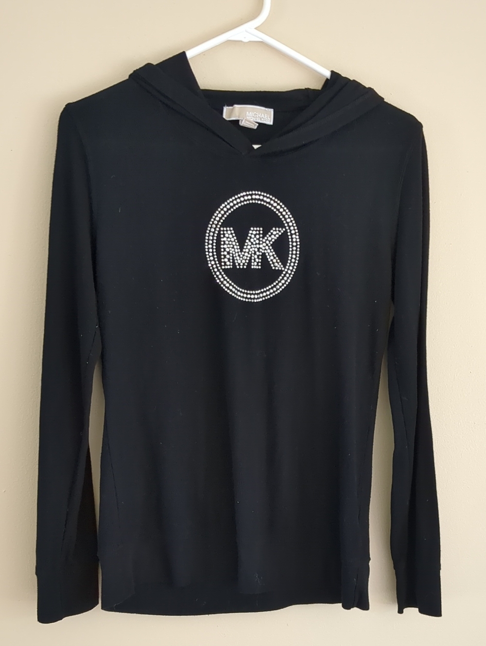 Medium Black Hooded Bling MK Logo MICHAEL Michael Kors Black Top